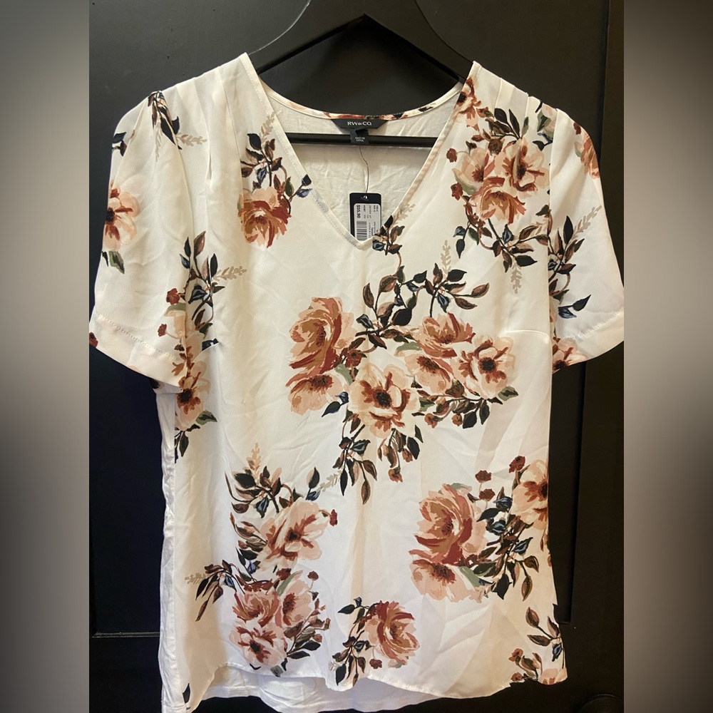 RW&CO. Cream and Brown Floral Blouse